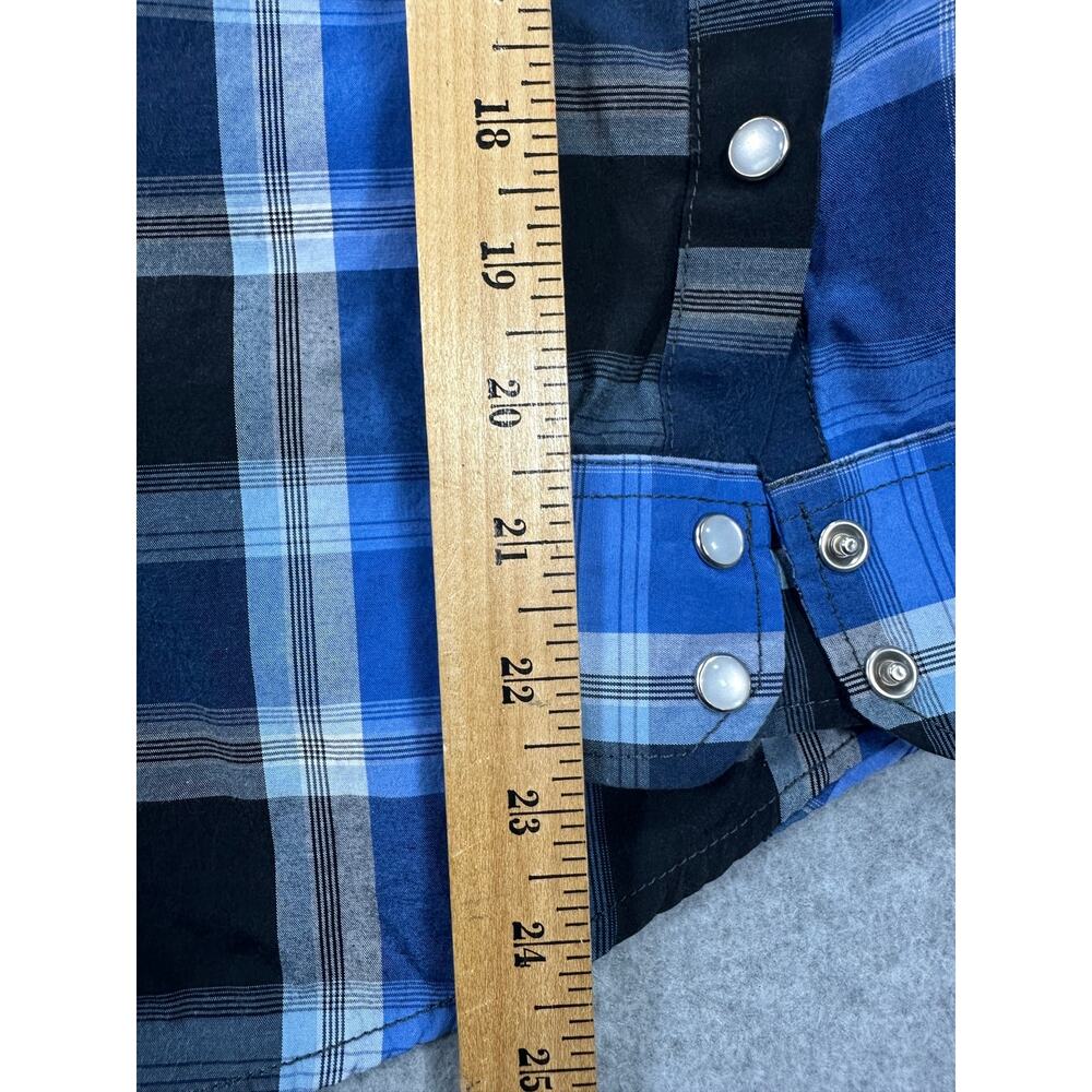 Coevals Club Mens Western Pearl Snap Shirt Blue Black Plaid Roll Tab Sleeve M - Picture 6 of 7